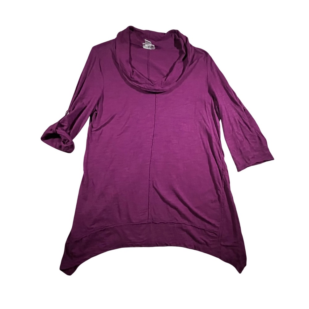 Soft Surroundings Tunic Women XL Purple Cowl Neck Sharkbite Hem Cotton 25912
